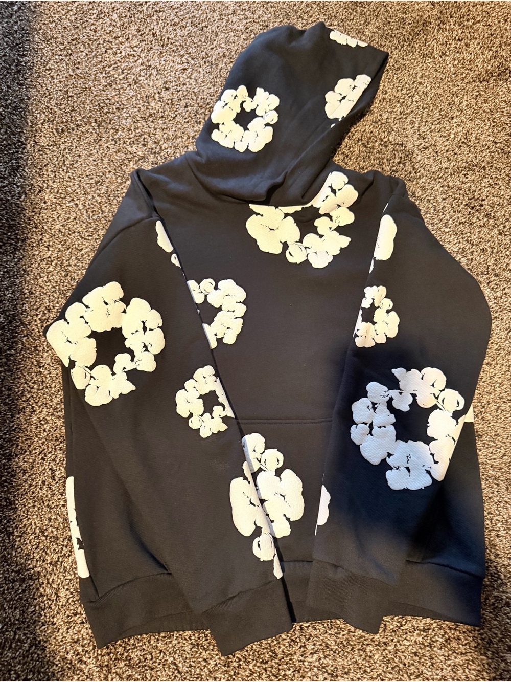 Men's Black Floral-Print Hooded Sweater